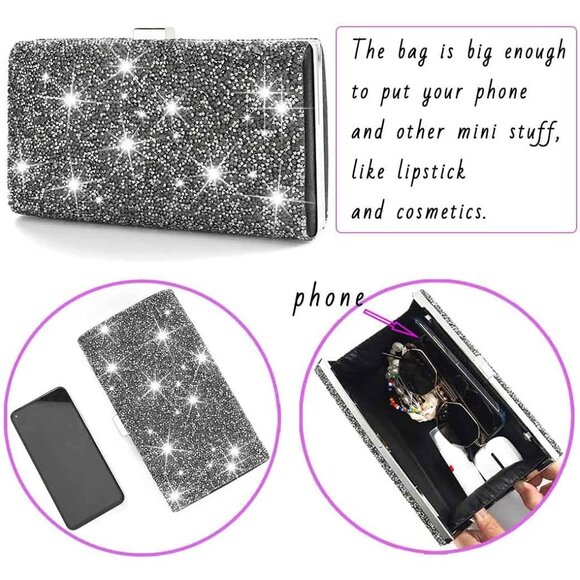 ⚡ Women\'s Glitter Double Sided Diamond Evening Clutch Crossbody Gray Bag